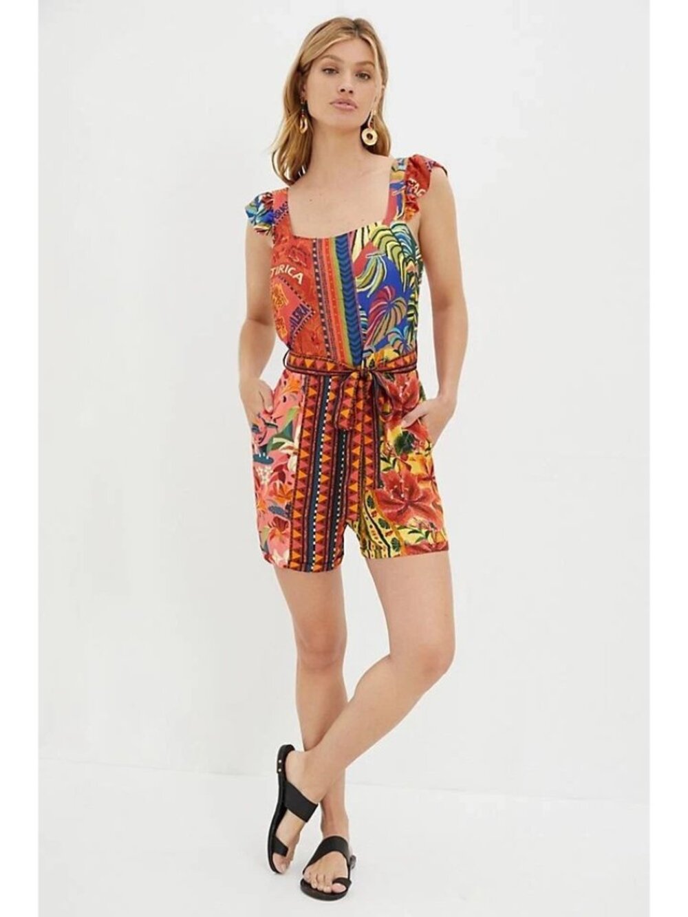 NEW Anthropologie Farm Rio Dulcinea Romper Floral Tropic Mosaic Patchwork S
